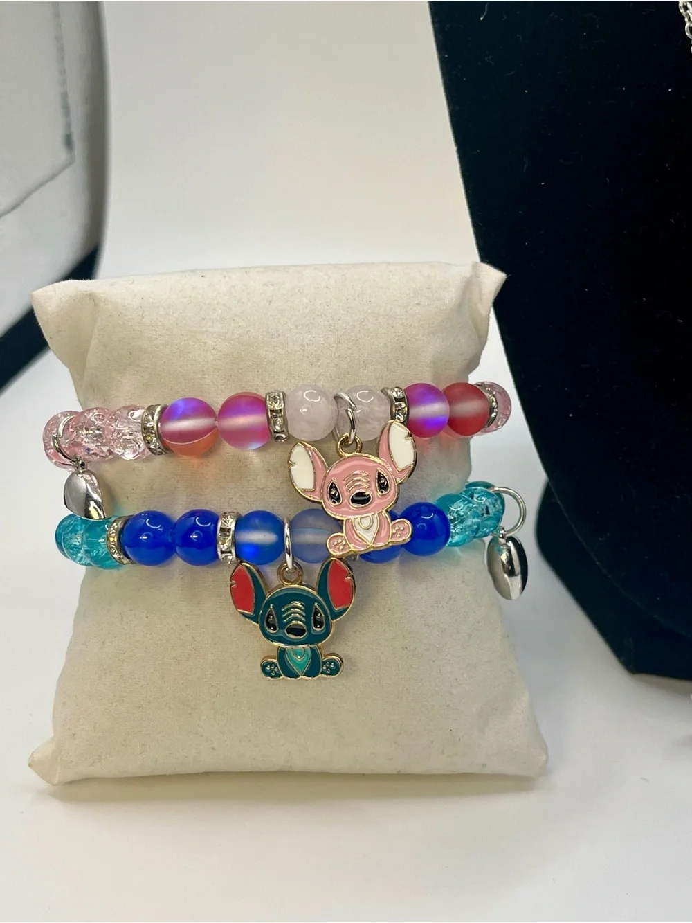 Cute Blue Stitch-Style Kids Necklace and Bracelet Set